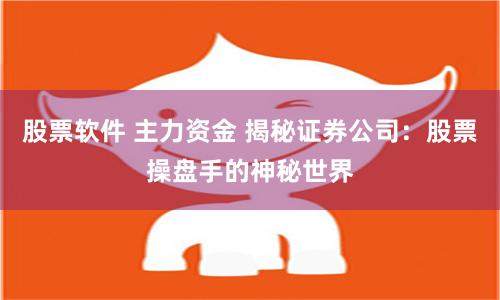 股票软件 主力资金 揭秘证券公司:股票操盘手的神秘世界